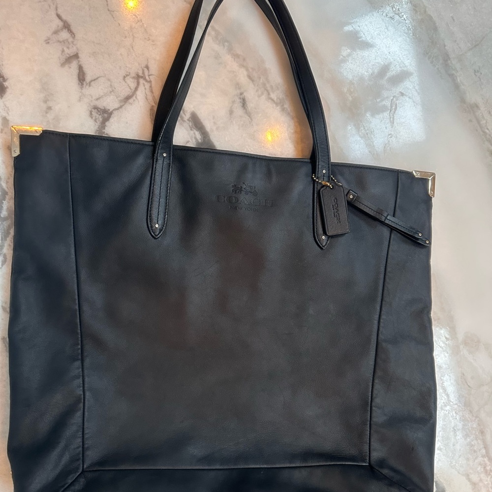 Black leather Coach Tote Bag